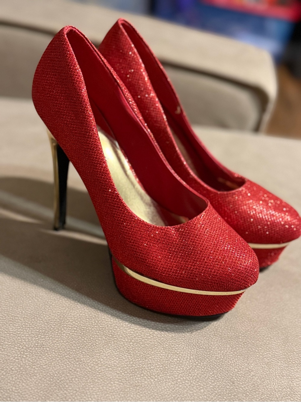 Herstyle Red Glitter Platform High Heels